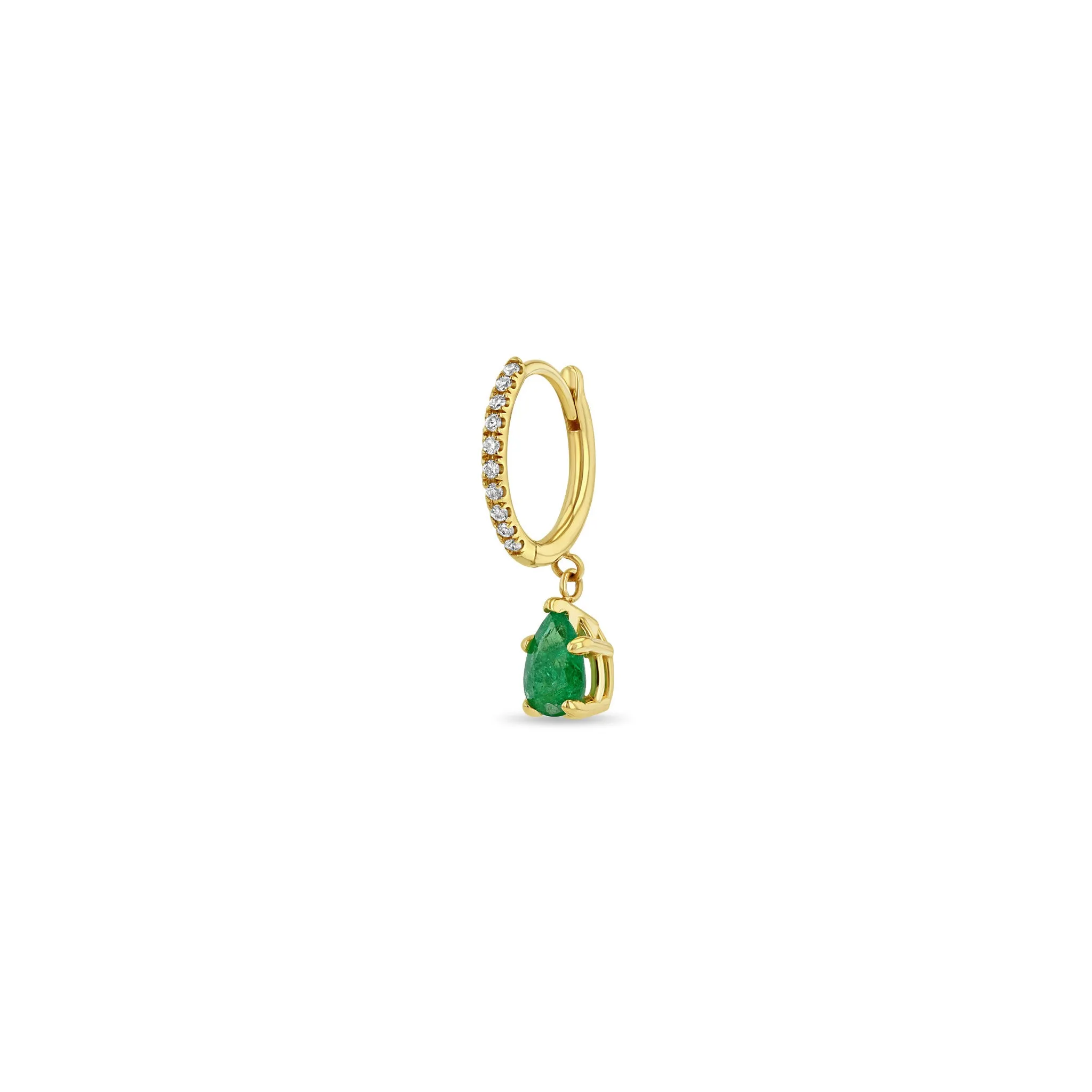 14k Medium Pavé Diamond Hinge Huggie Hoops with Pear Emeralds sold by Zoe Chicco product image thumbnail 4