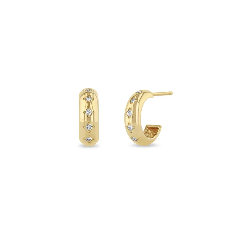 14k 5 Diamond Chubby Huggie Hoops sold by Zoe Chicco