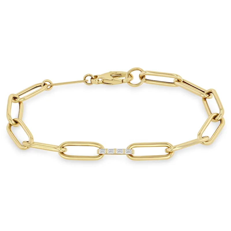 14k Baguette Diamond Link Large Paperclip Chain Bracelet sold by Zoe Chicco