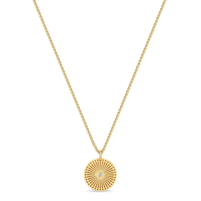 14k Small Sunbeam Medallion Box Chain Necklace made by Zoe Chicco