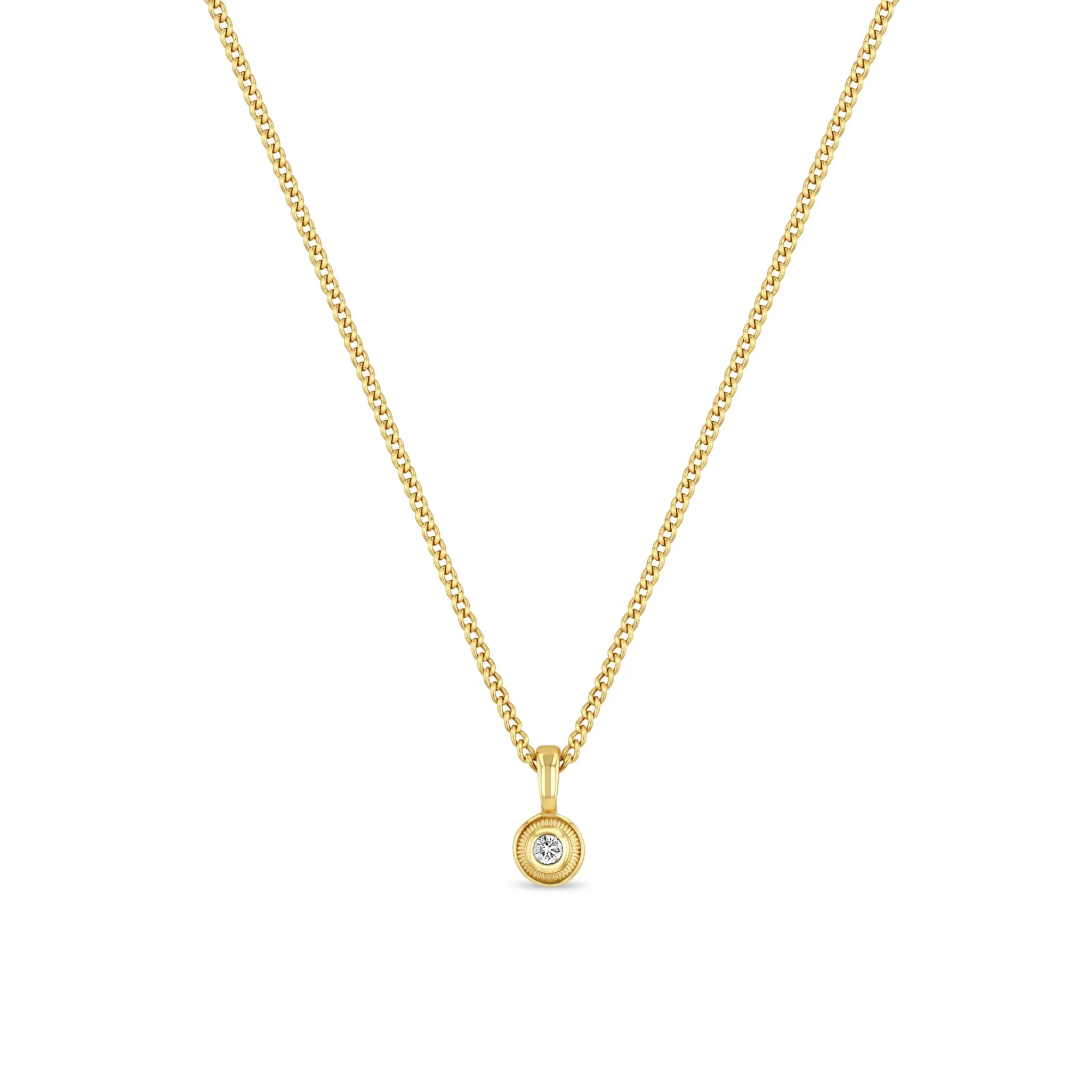 14k Fluted Bezel Diamond Pendant Necklace sold by Zoe Chicco