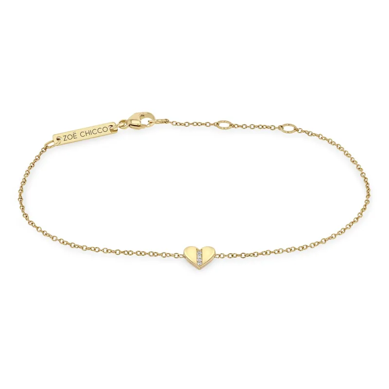 14k Midi Bitty Pavé Diamond Line Heart Bracelet sold by Zoe Chicco