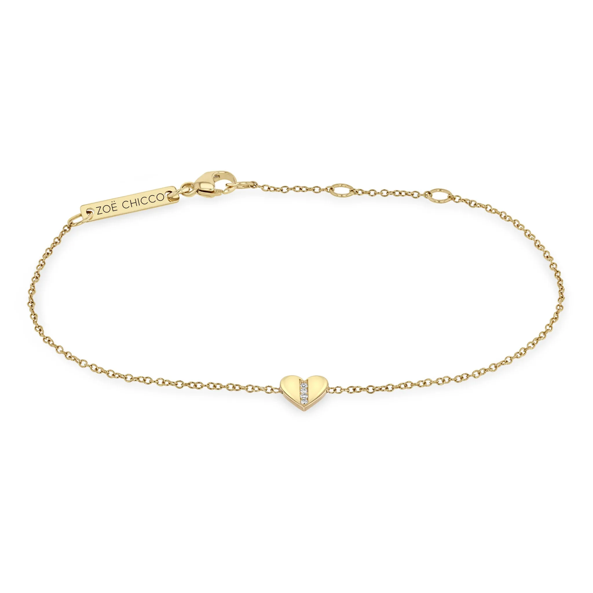 14k Midi Bitty Pavé Diamond Line Heart Bracelet sold by Zoe Chicco