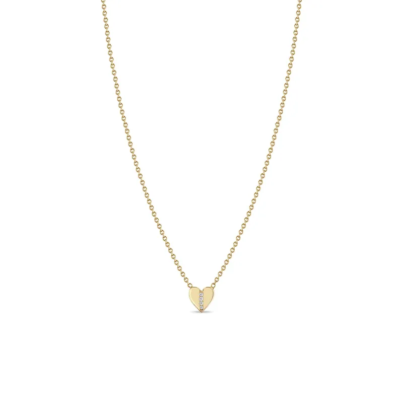 14k Midi Bitty Pavé Diamond Line Heart Necklace sold by Zoe Chicco