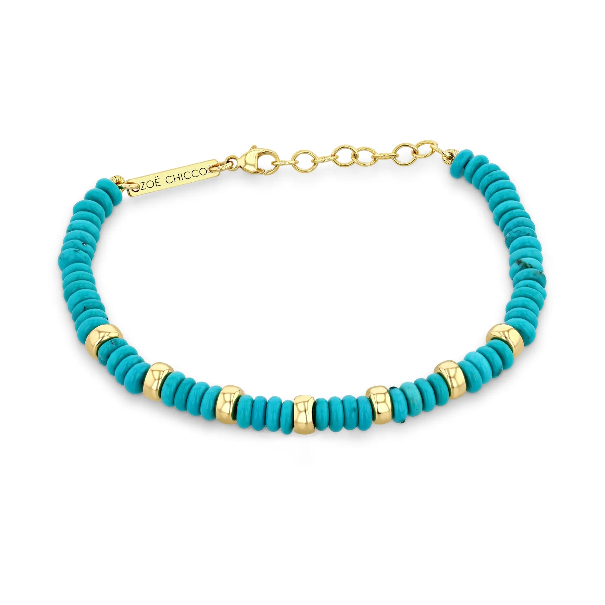 14k Gold & Turquoise Rondelle Bead Bracelet sold by Zoe Chicco