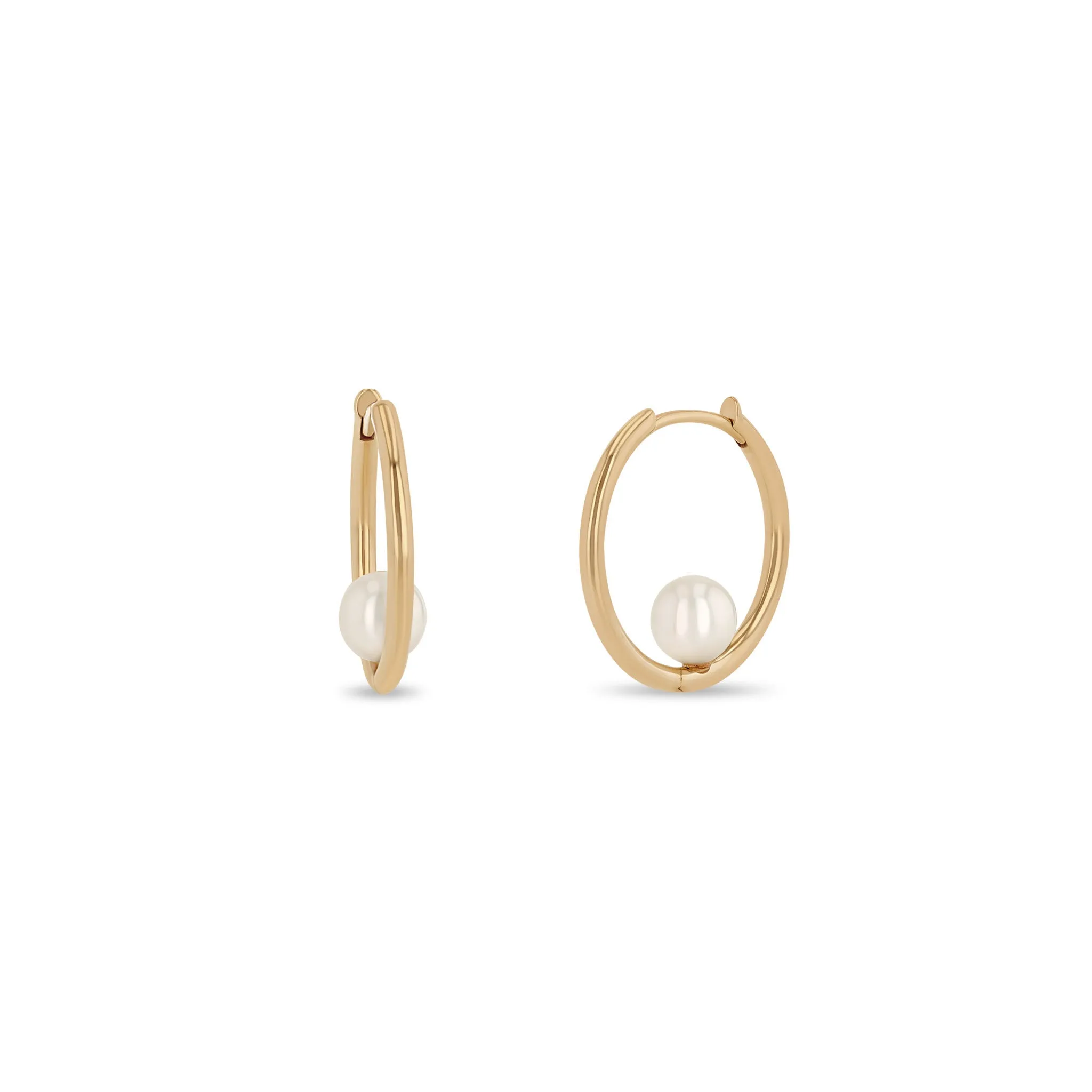 14k Nested Pearl Large Hinge Huggie Hoops sold by Zoe Chicco product image thumbnail 2