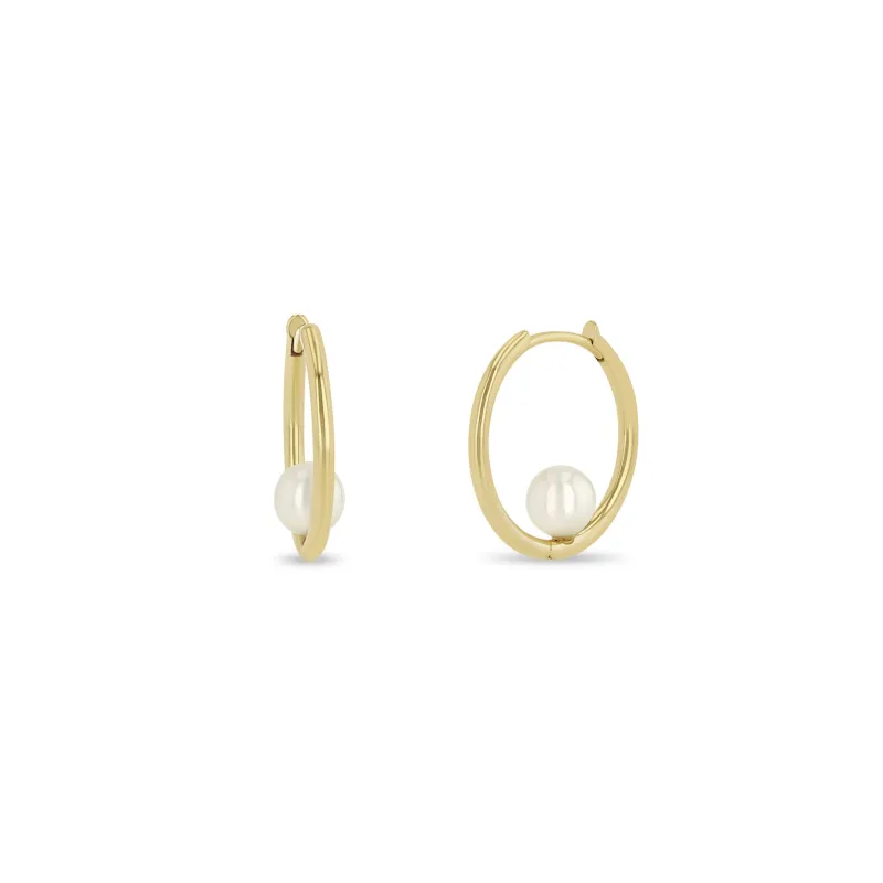 14k Nested Pearl Large Hinge Huggie Hoops sold by Zoe Chicco
