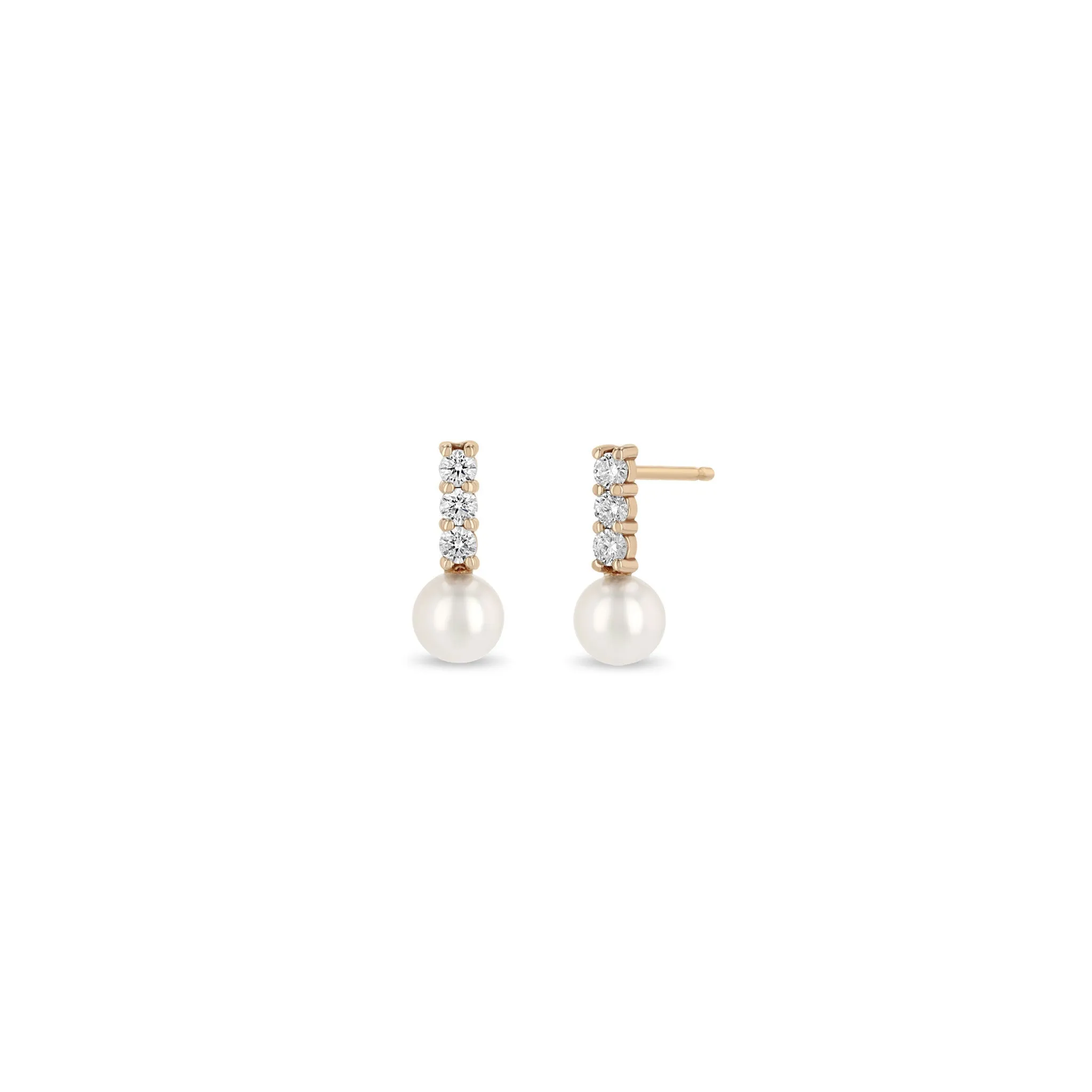 14k Diamond Bar & Pearl Drop Earrings sold by Zoe Chicco product image thumbnail 3