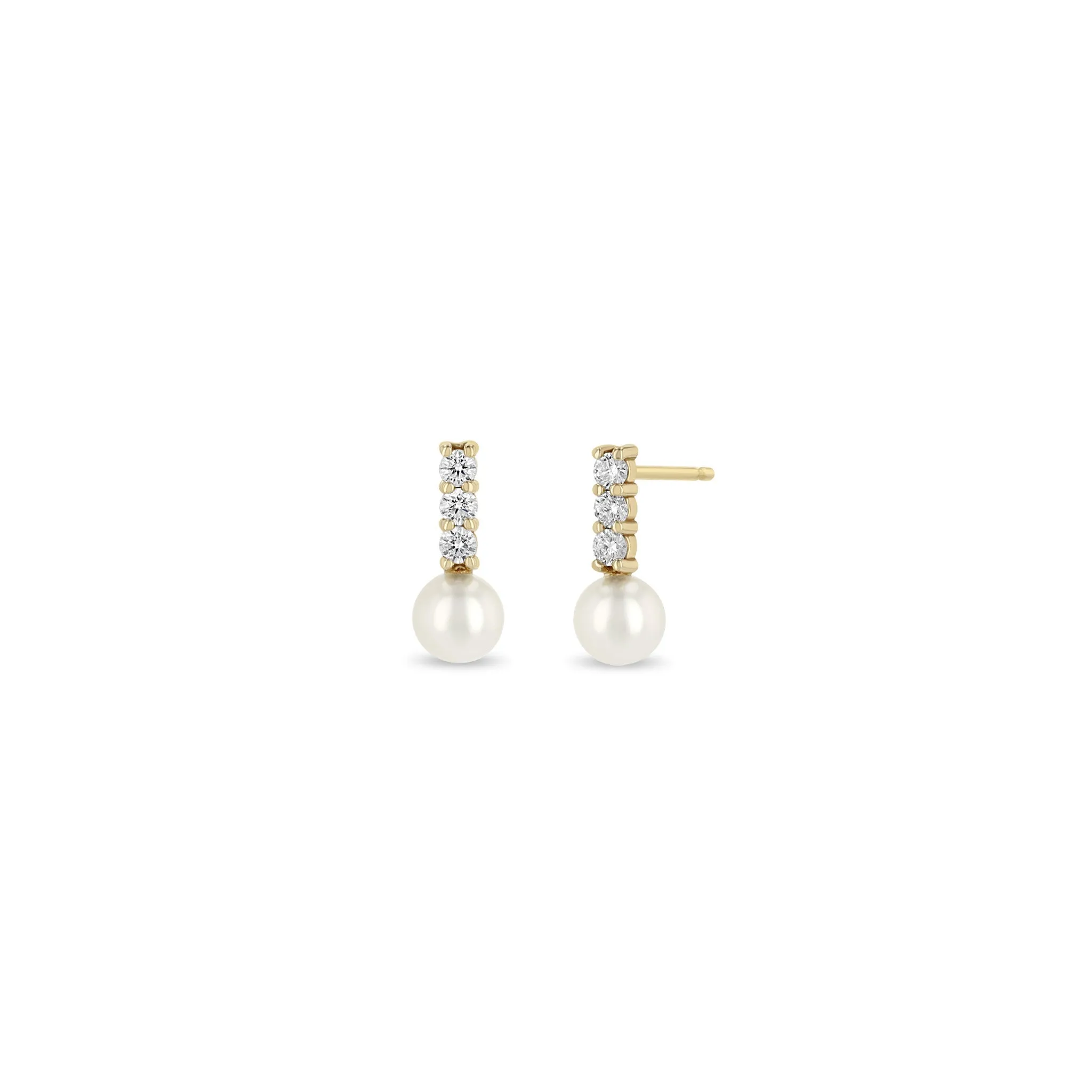 14k Diamond Bar & Pearl Drop Earrings sold by Zoe Chicco