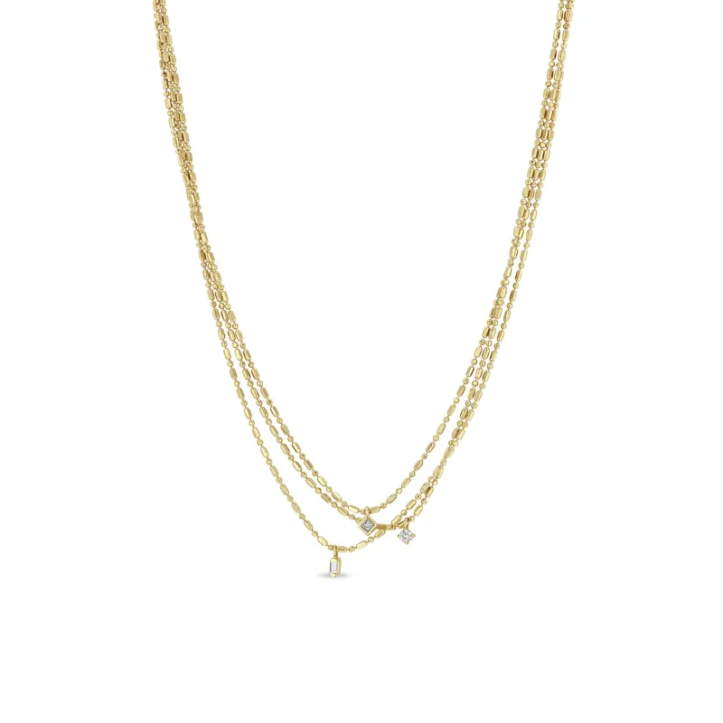 14k Mixed Diamond Triple Strand Tube Bar Chain Necklace sold by Zoe Chicco