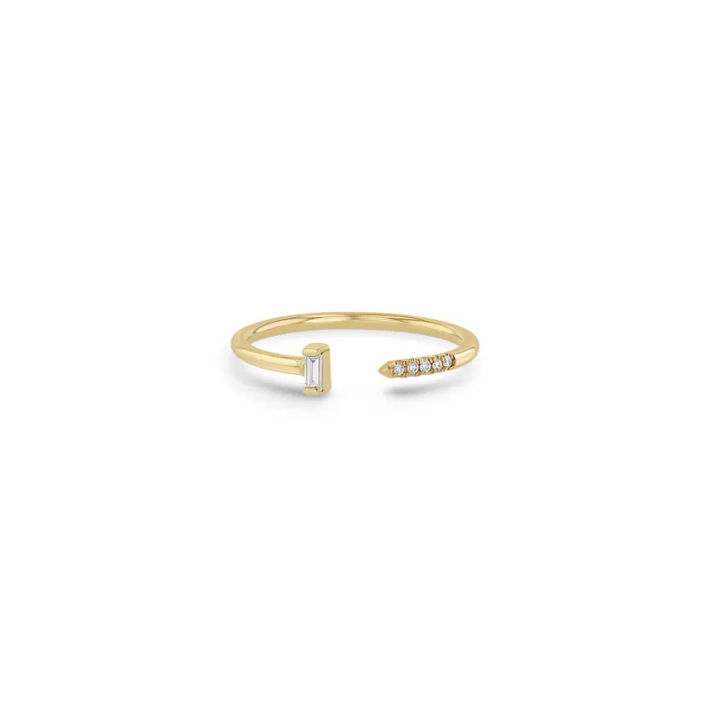 14k Vertical Baguette & Pavé Diamond Open Ring sold by Zoe Chicco