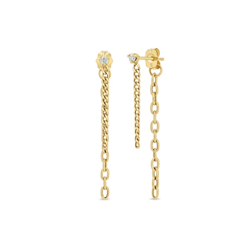 14k Prong Diamond Mixed Chain Double Drop Earrings sold by Zoe Chicco