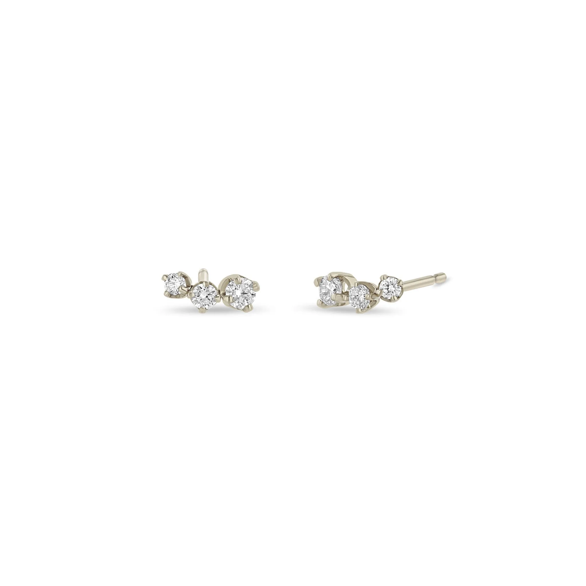 14k 3 Graduated Prong Diamond Curve Studs sold by Zoe Chicco product image thumbnail 3