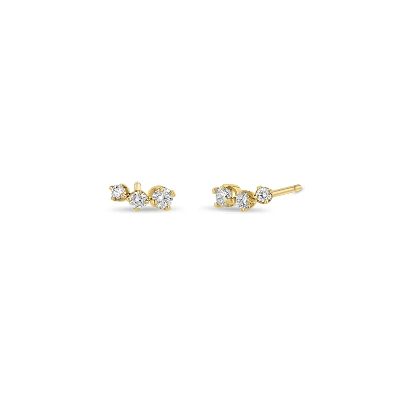 14k 3 Graduated Prong Diamond Curve Studs sold by Zoe Chicco