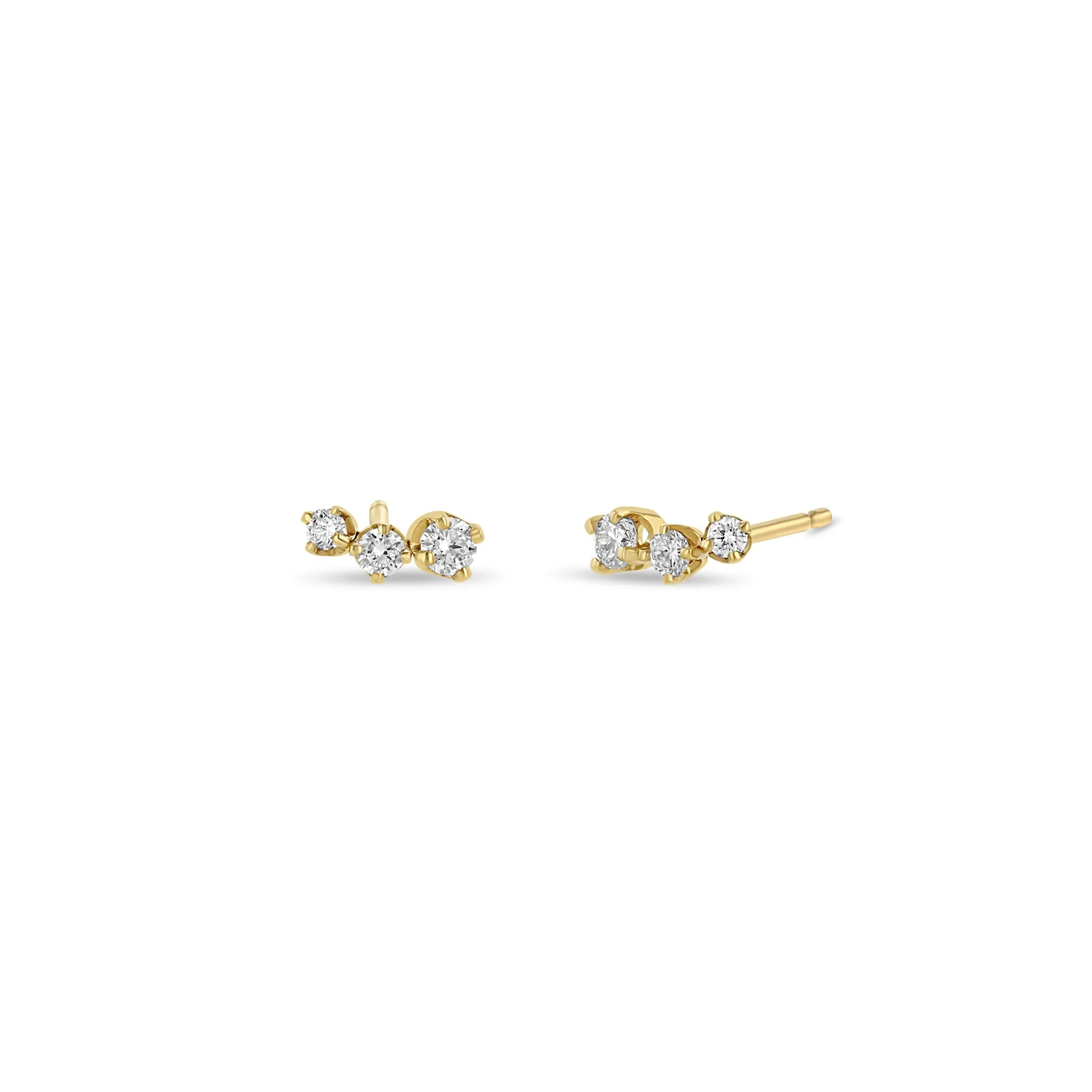 14k 3 Graduated Prong Diamond Curve Studs sold by Zoe Chicco