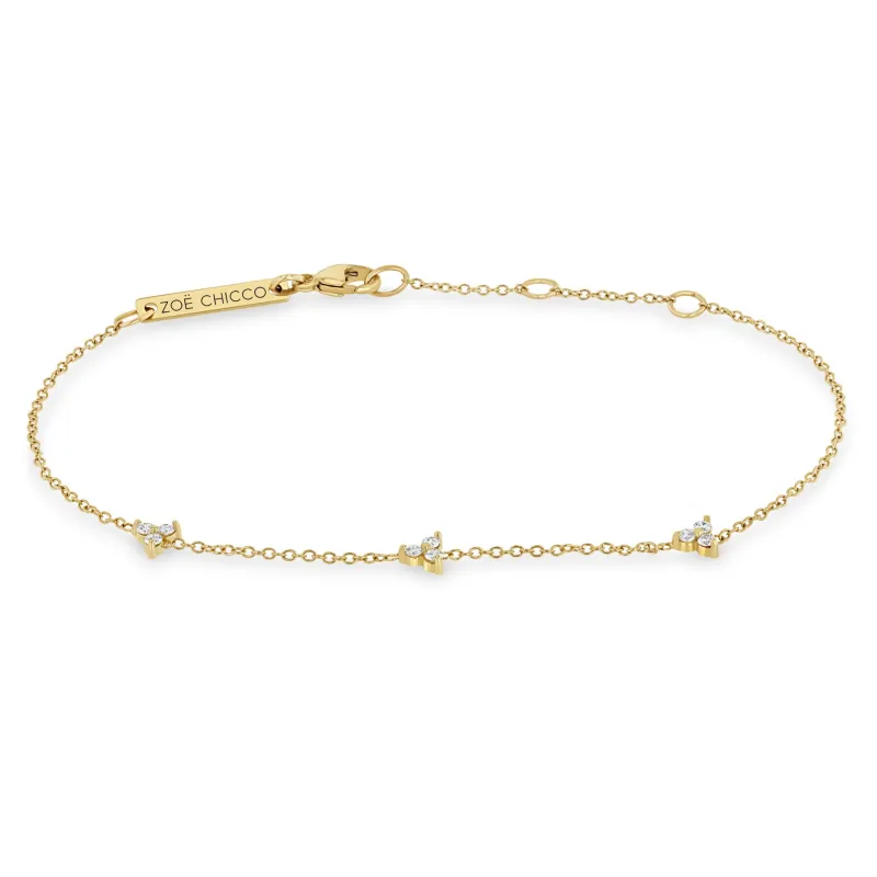 14k 3 Diamond Trio Station Bracelet sold by Zoe Chicco