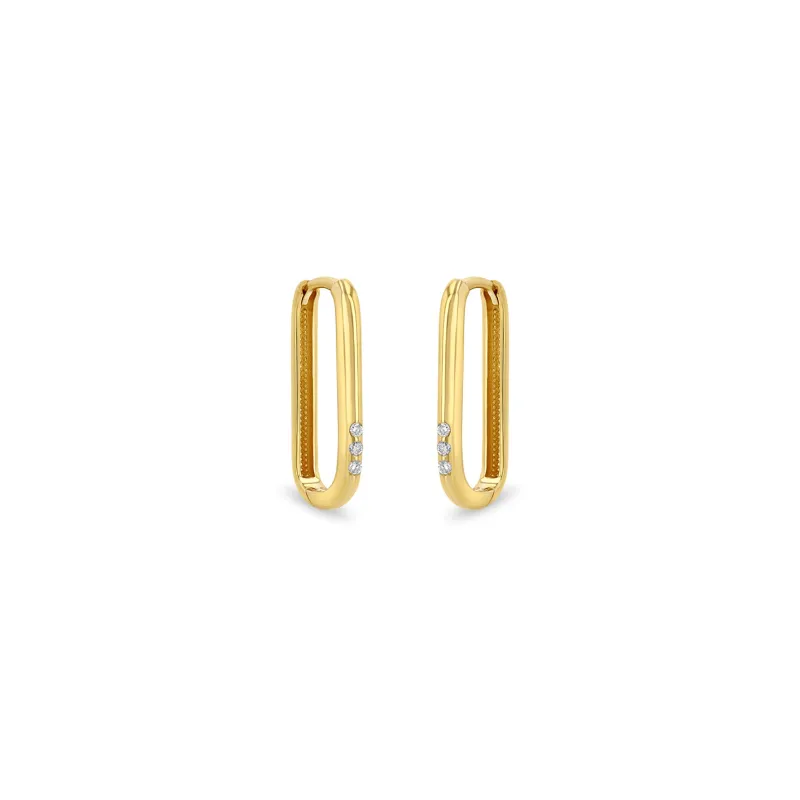 14k 3 Diamond Thick Large Oval Hinge Hoops sold by Zoe Chicco