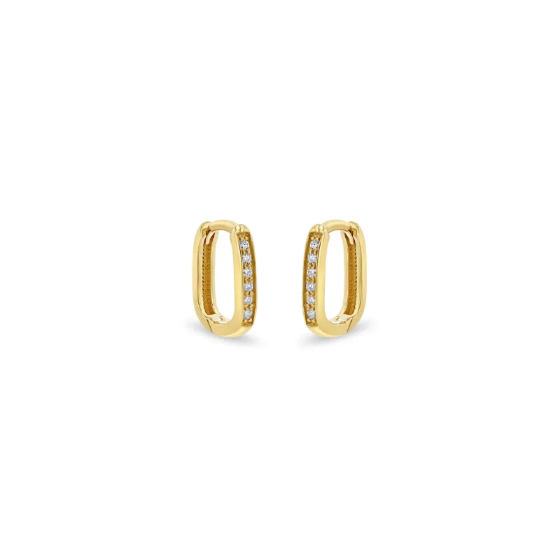 14k Pavé Diamond Thick Small Oval Hinge Huggie Hoops sold by Zoe Chicco