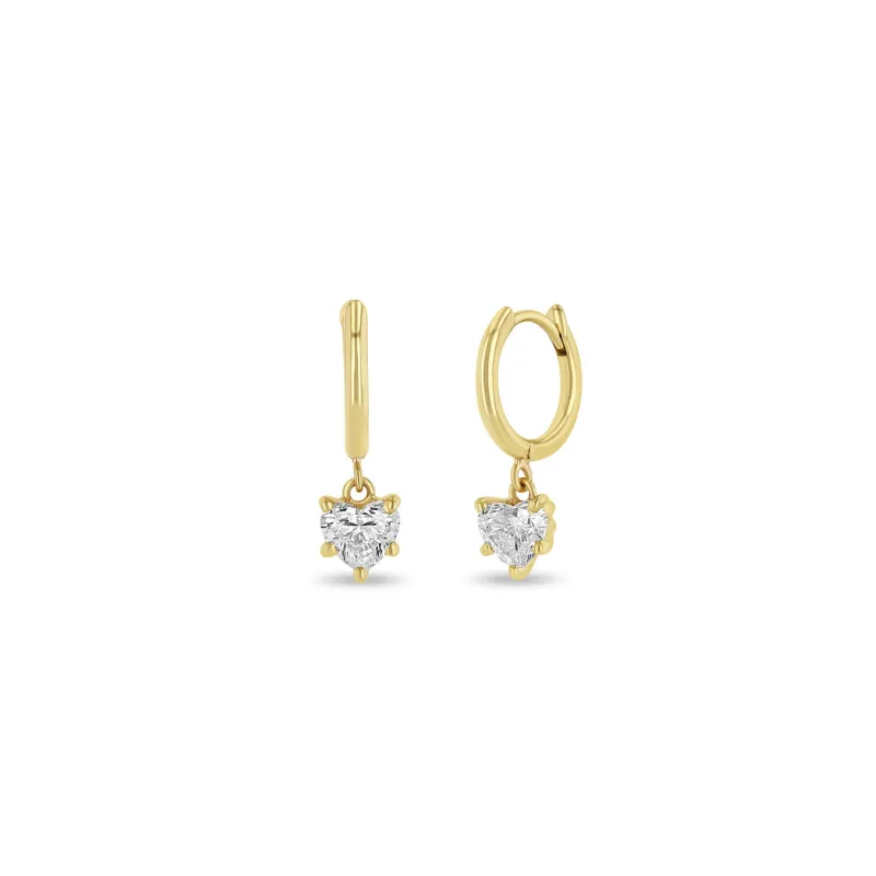 14k Dangling Heart Diamond Small Hinge Huggie Hoops sold by Zoe Chicco