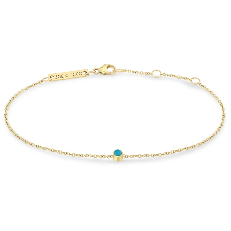 14k Single Turquoise Bezel Bracelet | December Birthstone sold by Zoe Chicco