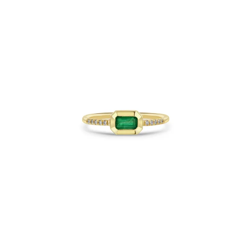 14k Emerald Cut Emerald Bezel Pavé Diamond Band Ring sold by Zoe Chicco