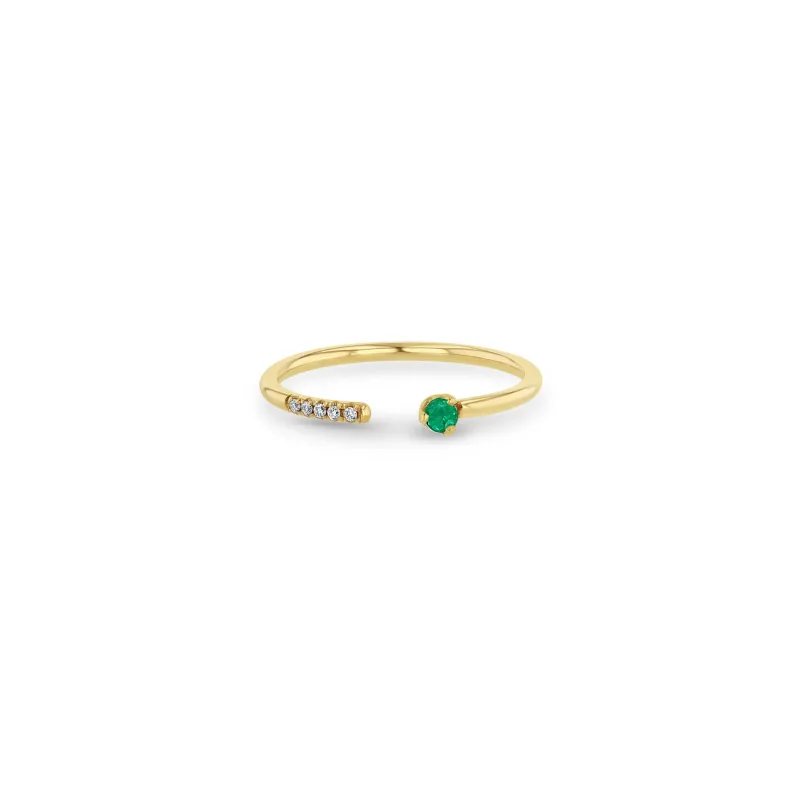 14k Prong Emerald & Pavé Diamond Open Ring sold by Zoe Chicco
