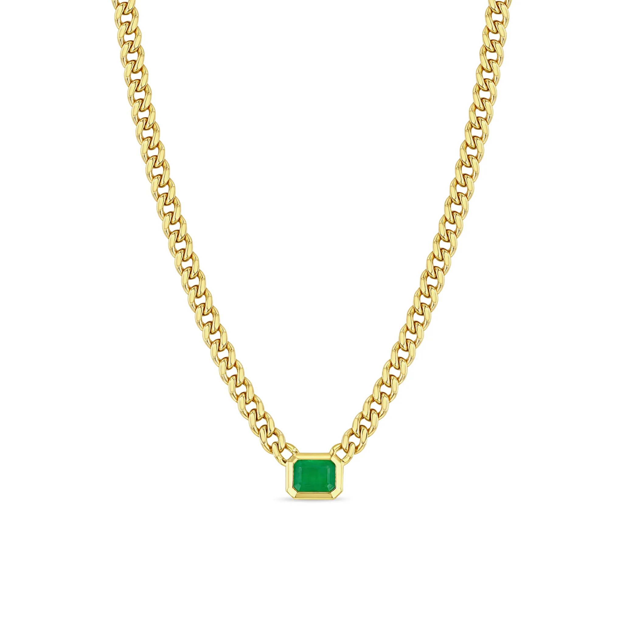 14k Emerald Cut Emerald Bezel Medium Curb Chain Necklace sold by Zoe Chicco