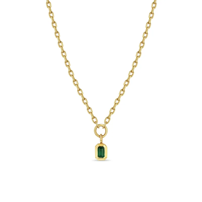 14k Emerald Cut Emerald Bezel Pendant Square Oval Chain Necklace sold by Zoe Chicco