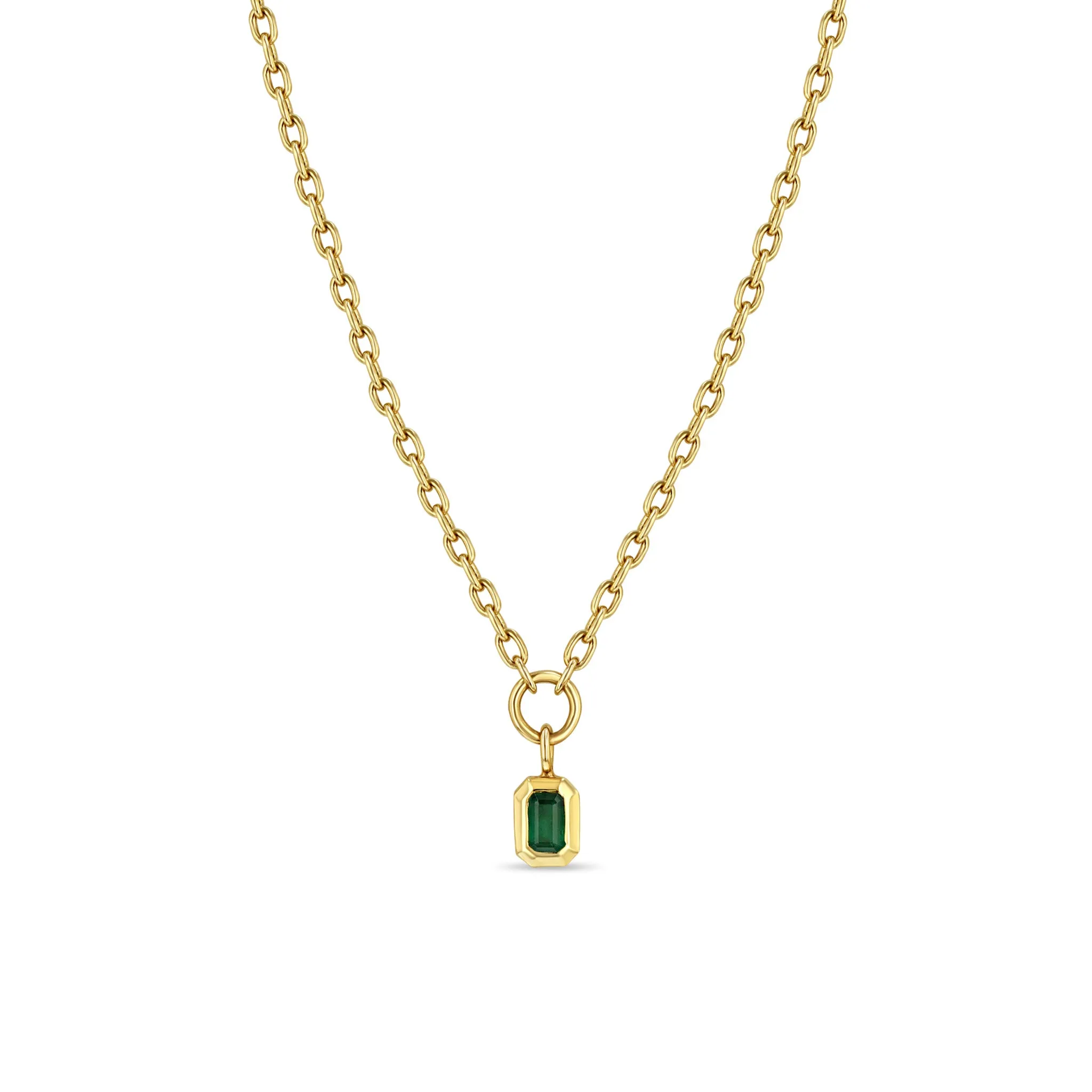 14k Emerald Cut Emerald Bezel Pendant Square Oval Chain Necklace sold by Zoe Chicco