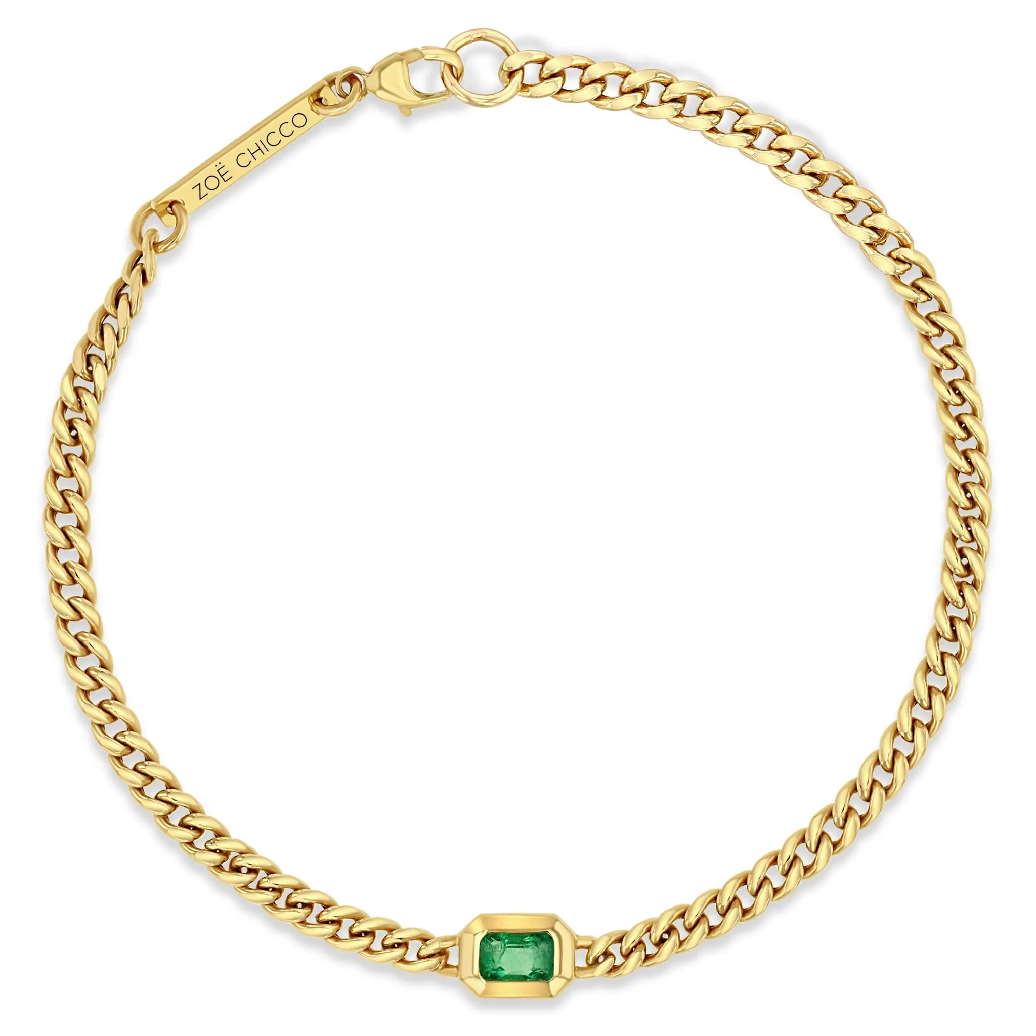 14k Small Curb Chain Emerald Cut Emerald Bezel Bracelet sold by Zoe Chicco product image thumbnail 4