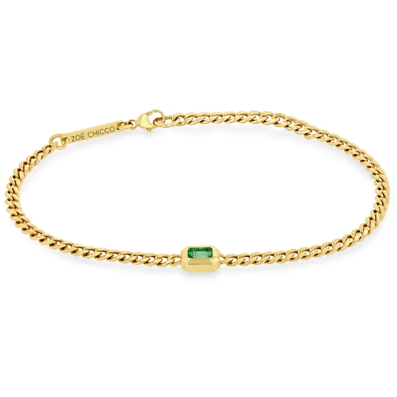 14k Small Curb Chain Emerald Cut Emerald Bezel Bracelet sold by Zoe Chicco