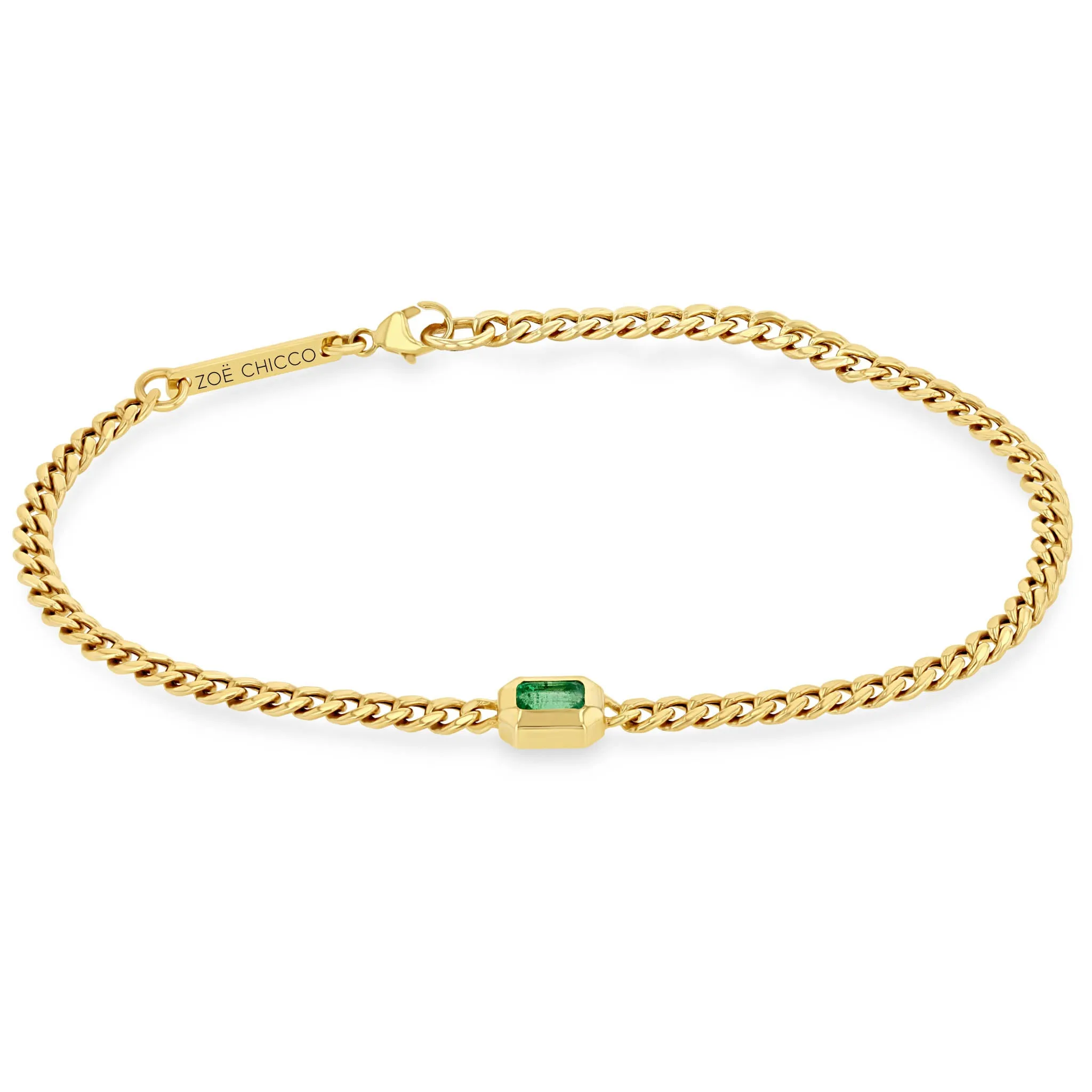 14k Small Curb Chain Emerald Cut Emerald Bezel Bracelet sold by Zoe Chicco
