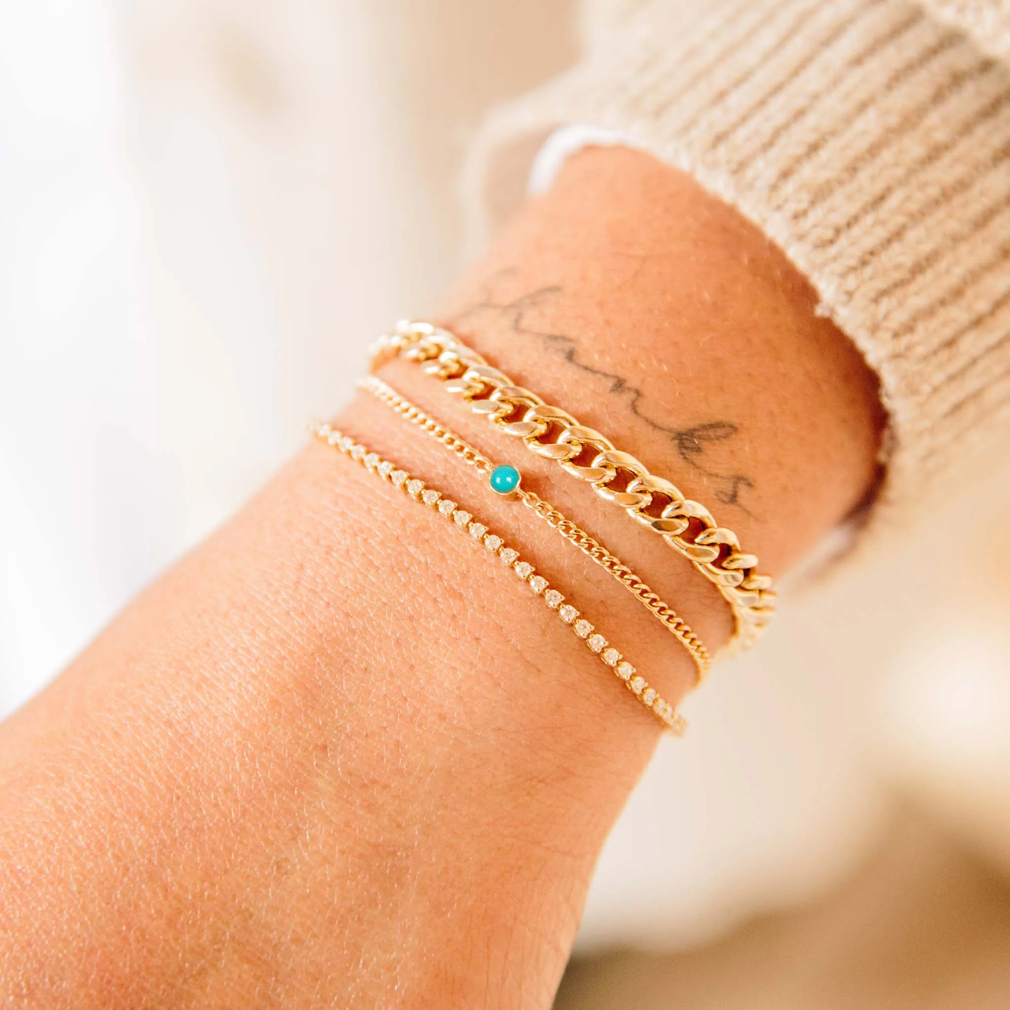 14k Turquoise Bezel XS Curb Chain Bracelet sold by Zoe Chicco product image thumbnail 2