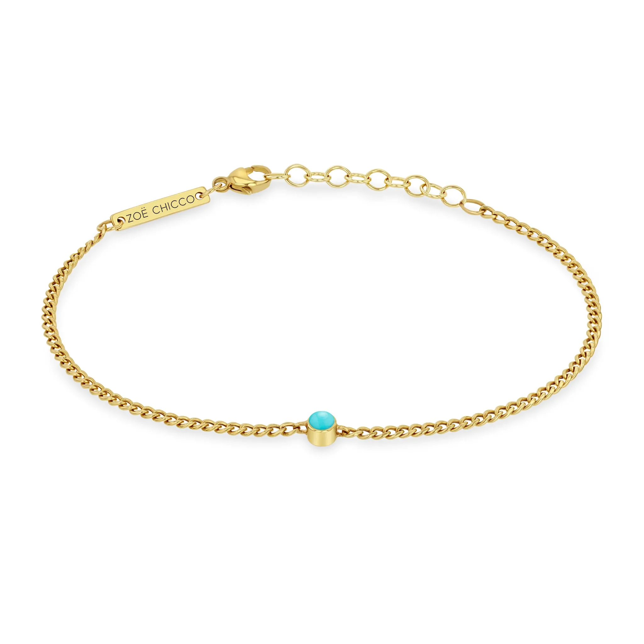 14k Turquoise Bezel XS Curb Chain Bracelet sold by Zoe Chicco