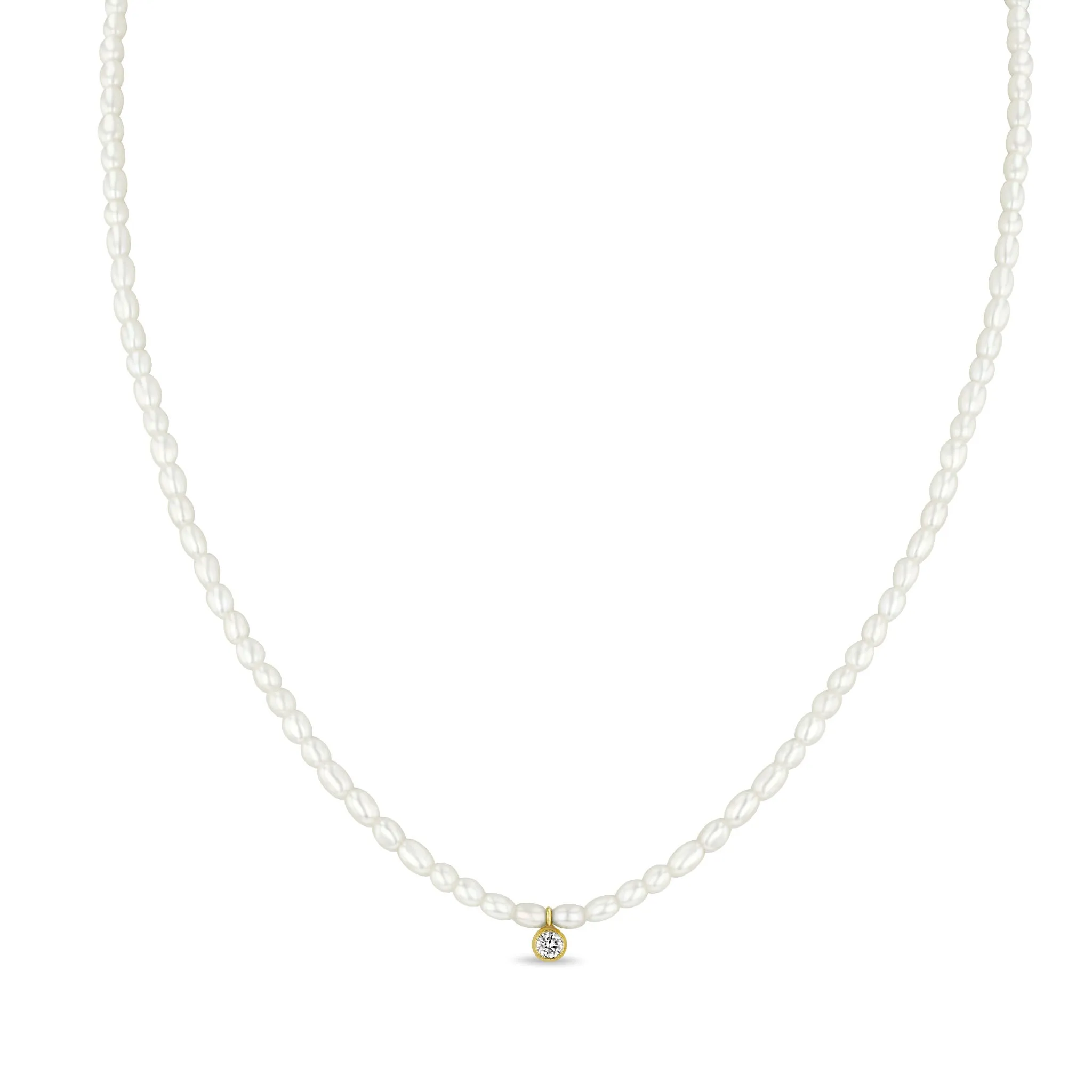 14k Diamond Pendant Rice Pearl Necklace sold by Zoe Chicco