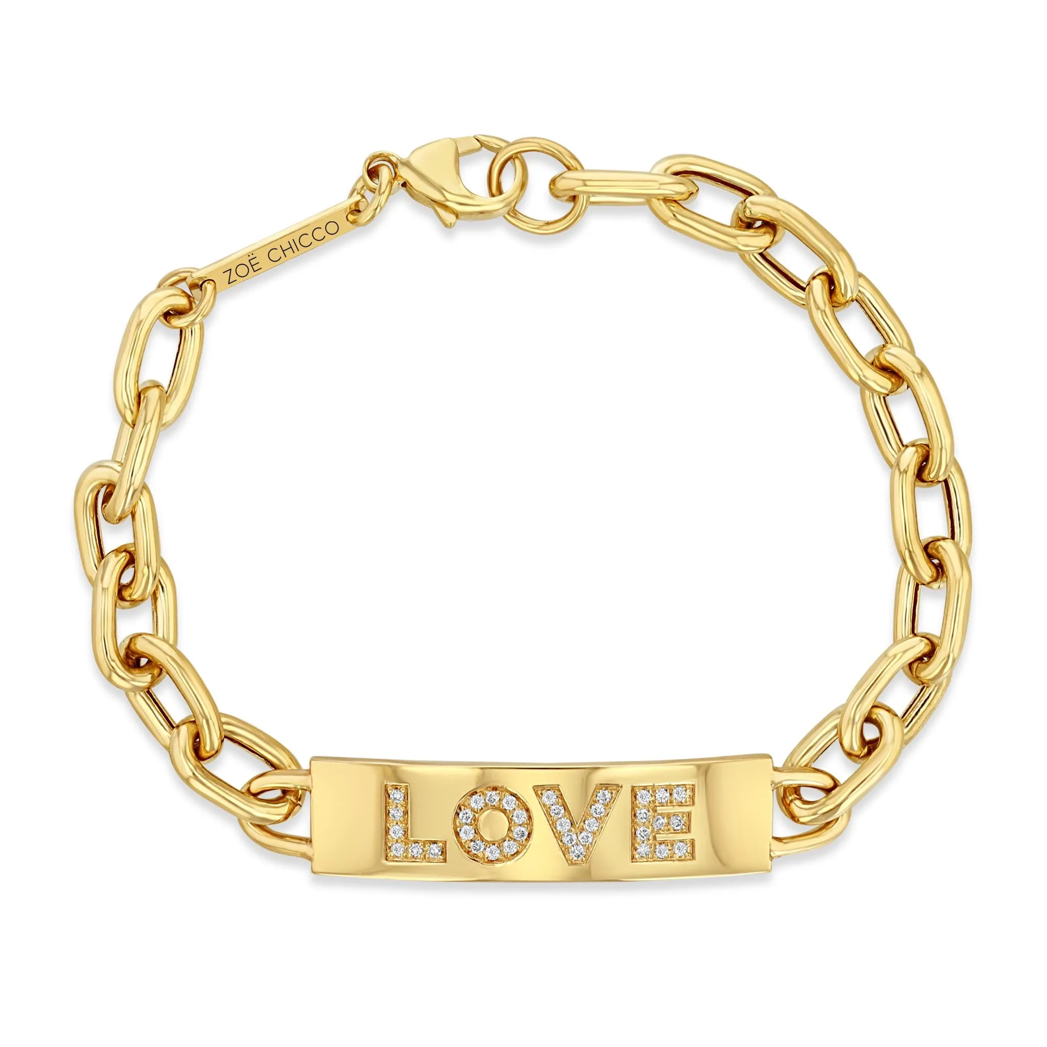 14k Pavé Diamond LOVE Extra Large Square Oval Chain ID Bracelet sold by Zoe Chicco product image thumbnail 3