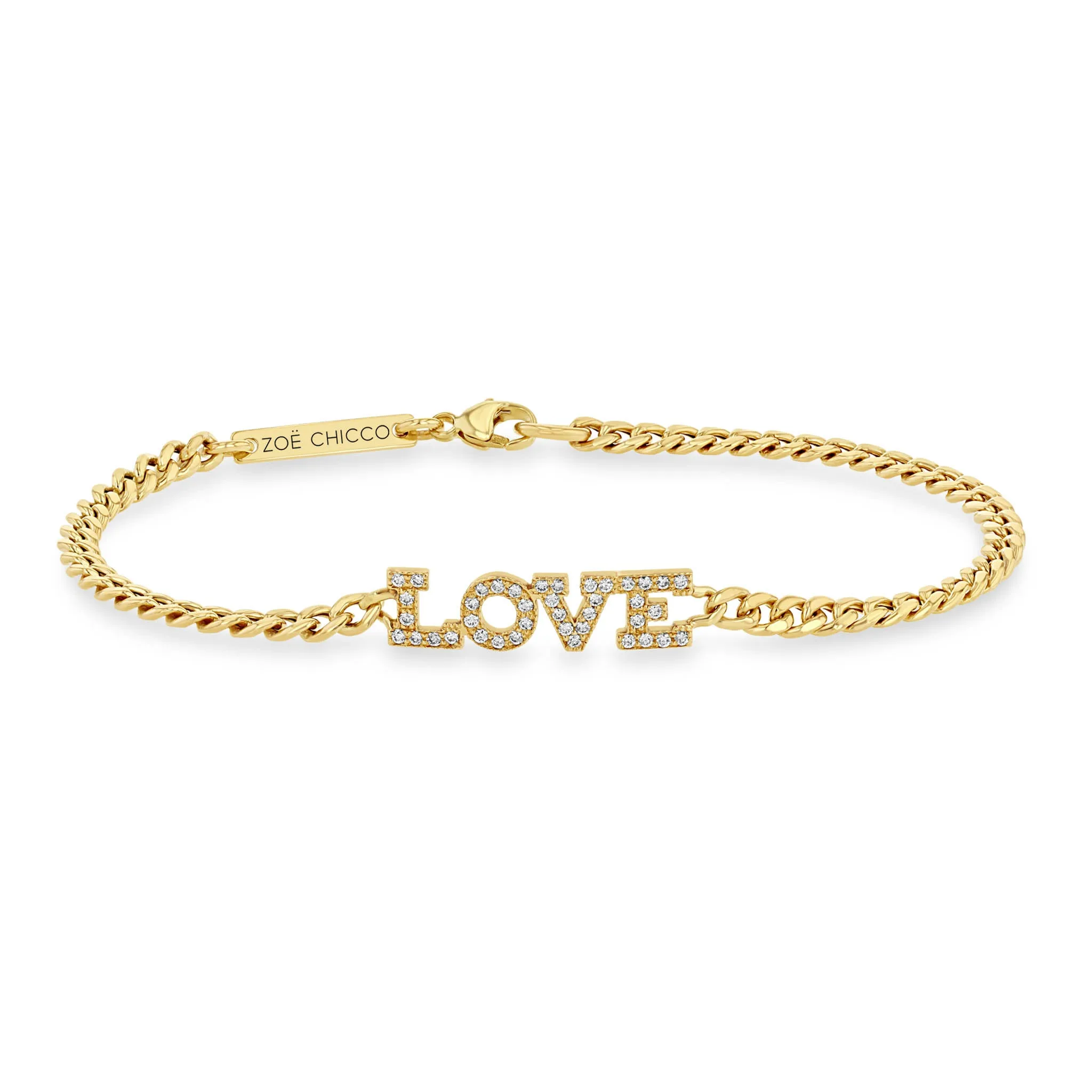 14k Pavé Diamond LOVE Small Curb Chain Bracelet sold by Zoe Chicco