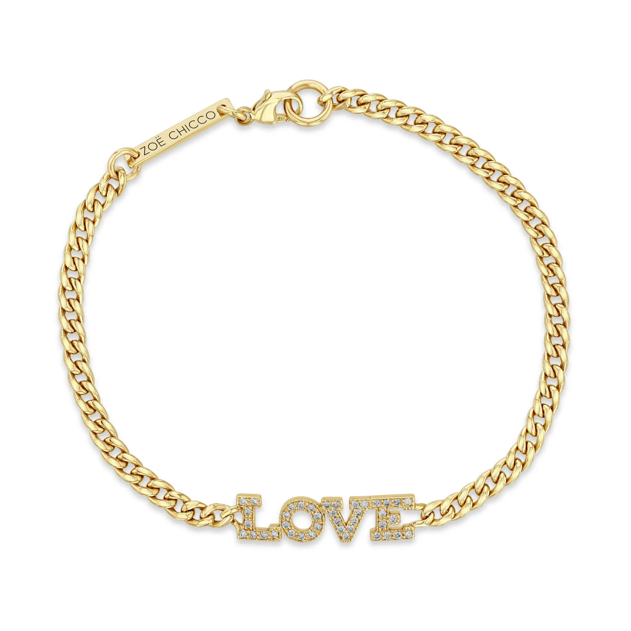 14k Pavé Diamond LOVE Small Curb Chain Bracelet sold by Zoe Chicco product image thumbnail 3