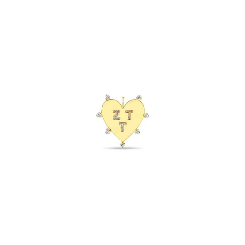 14k Single 7 Prong Diamond Pavé Diamond Initials Heart Charm sold by Zoe Chicco
