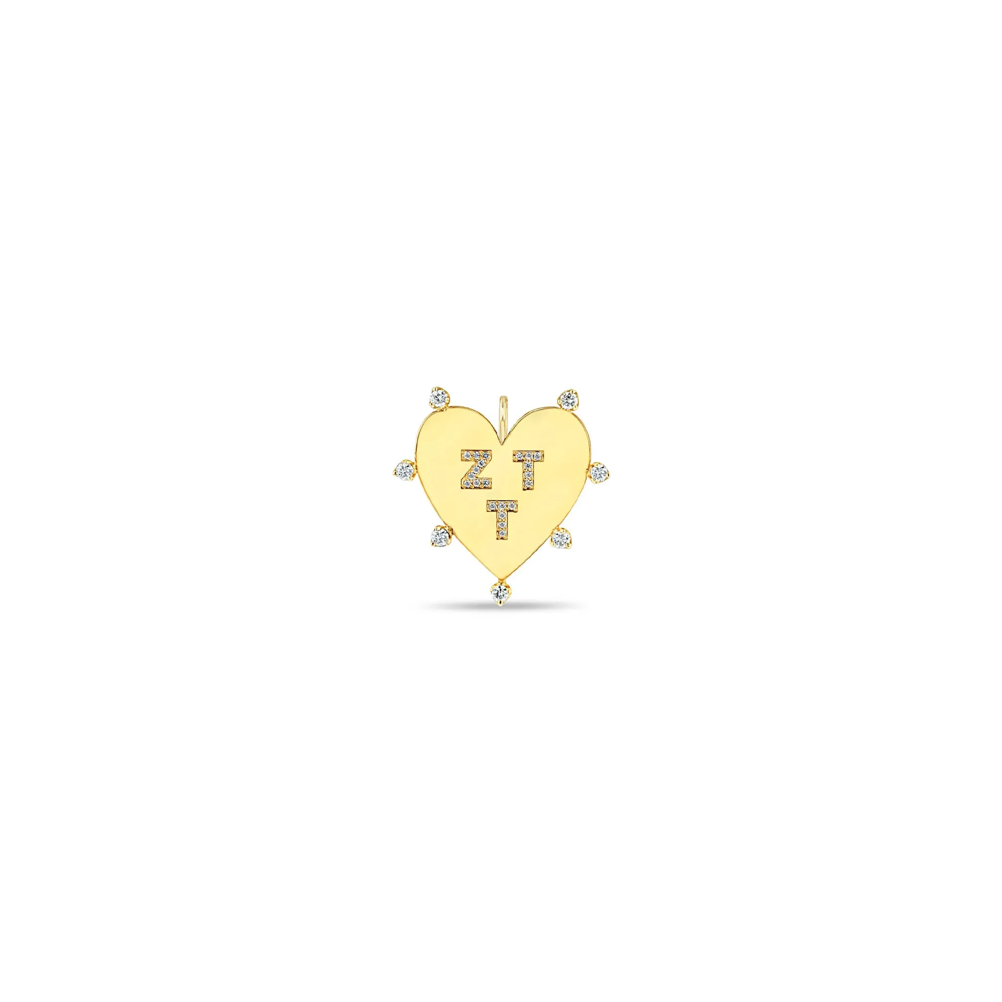 14k Single 7 Prong Diamond Pavé Diamond Initials Heart Charm sold by Zoe Chicco