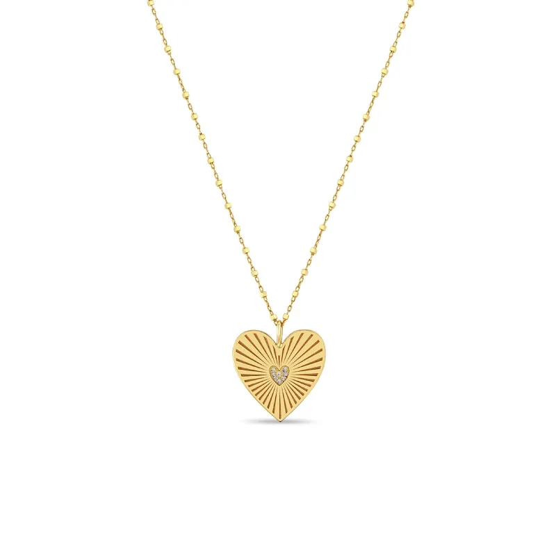 14k Medium Pavé Diamond Radiant Heart Medallion Necklace sold by Zoe Chicco