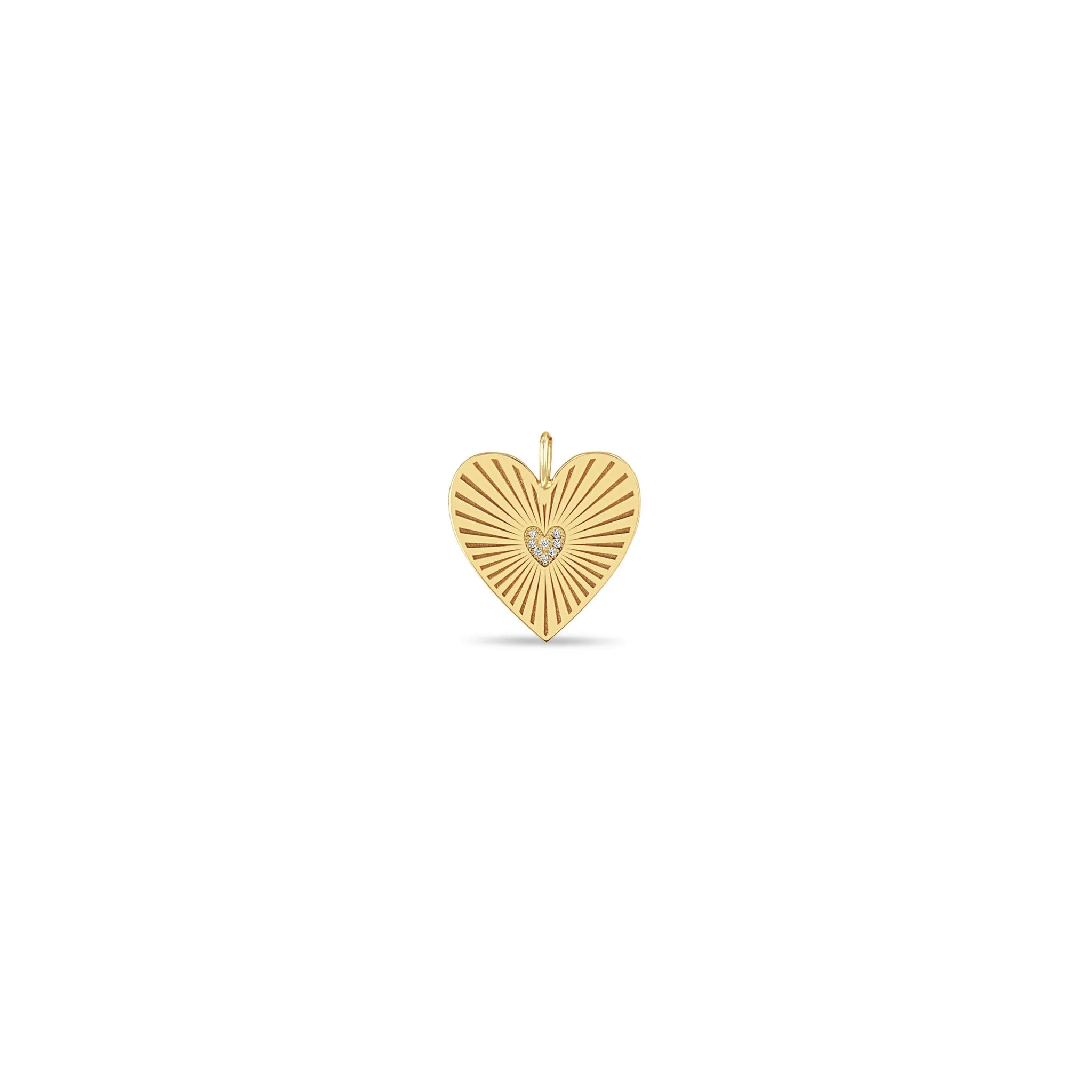 14k Single Medium Pavé Diamond Radiant Heart Medallion Charm Pendant sold by Zoe Chicco