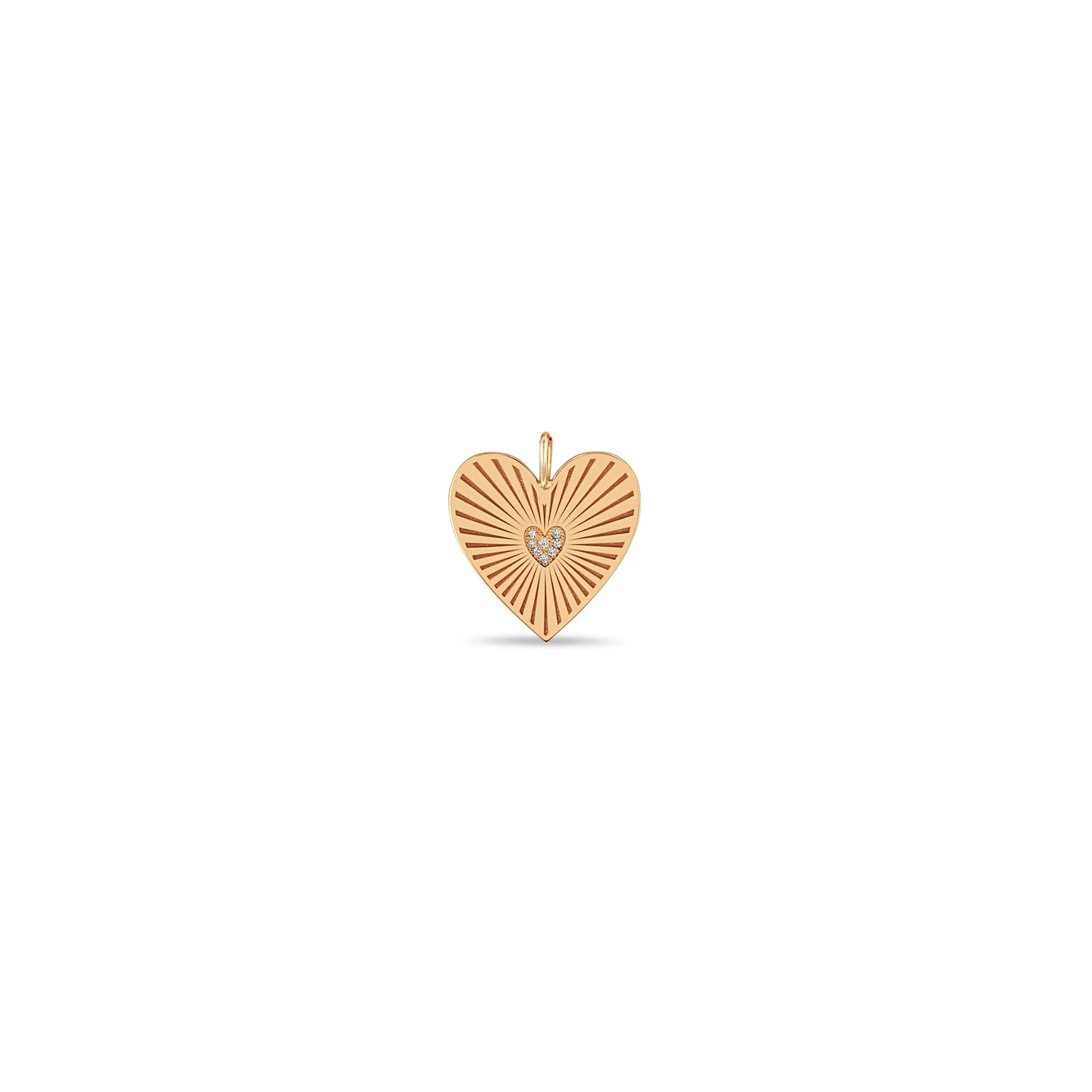 14k Single Medium Pavé Diamond Radiant Heart Medallion Charm Pendant sold by Zoe Chicco product image thumbnail 2