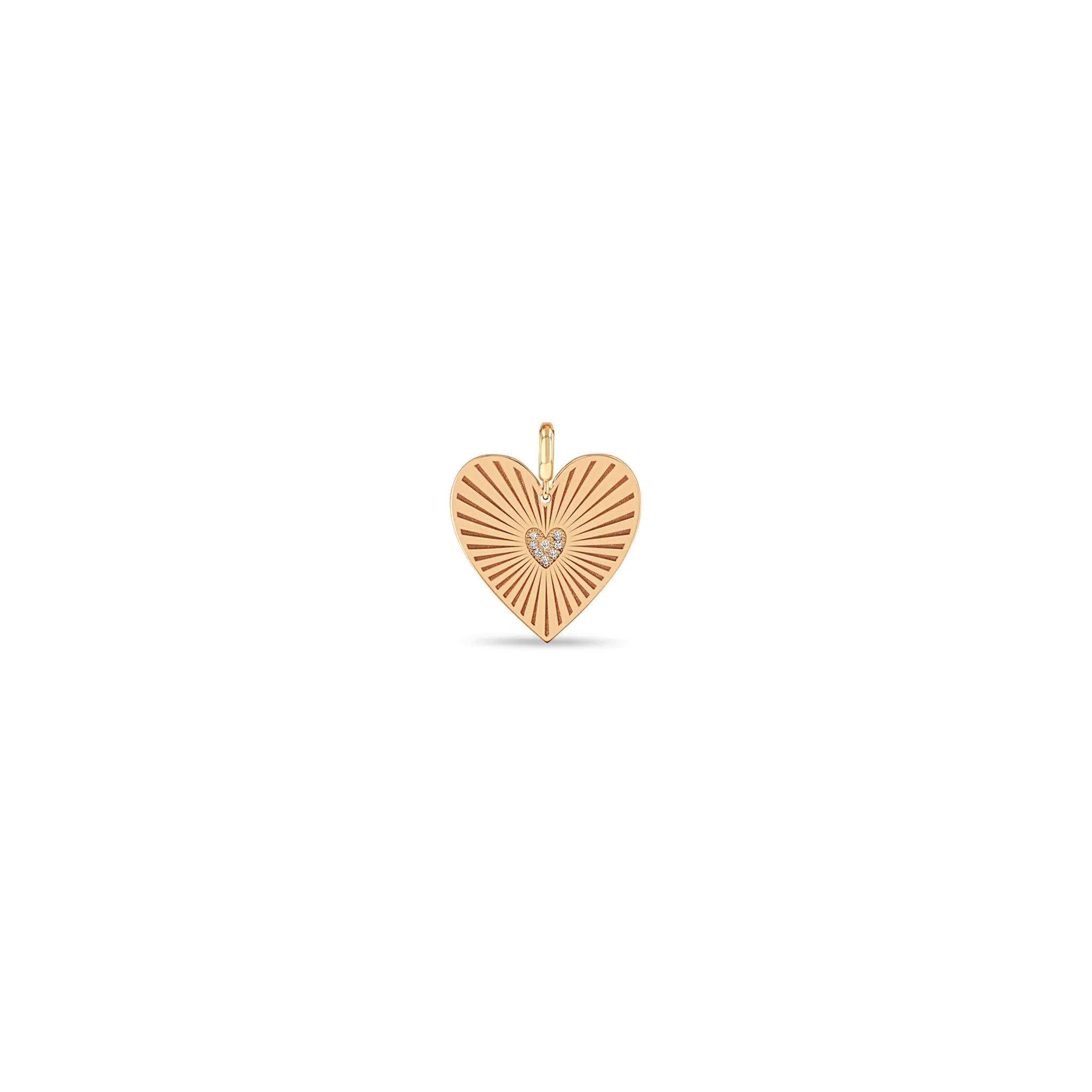 14k Single Medium Pavé Diamond Radiant Heart Medallion Charm Pendant sold by Zoe Chicco product image thumbnail 5