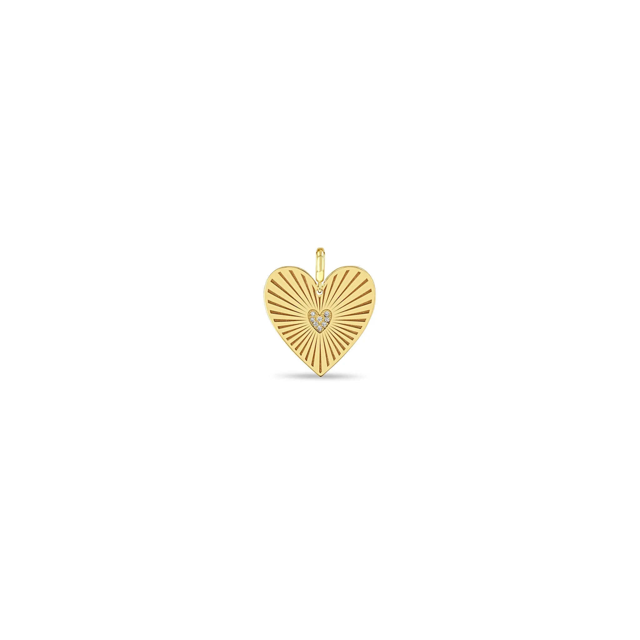 14k Single Medium Pavé Diamond Radiant Heart Medallion Charm Pendant sold by Zoe Chicco product image thumbnail 4