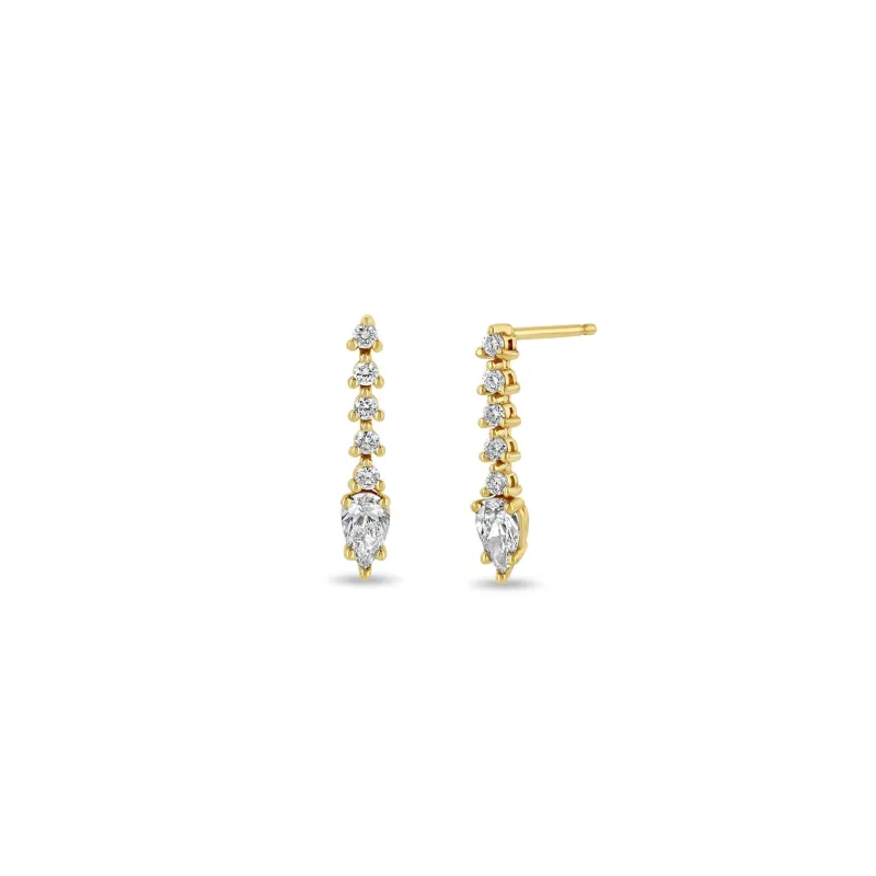 14k Diamond Tennis with Pear Diamond Short Drop Earrings sold by Zoe Chicco
