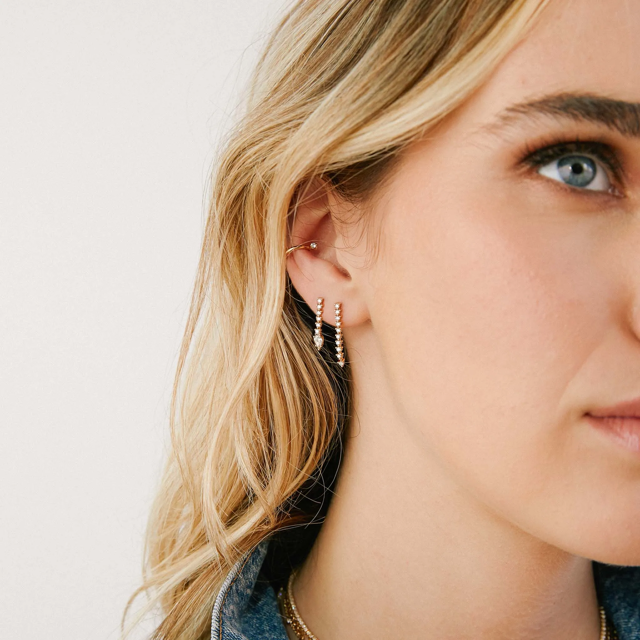 14k Diamond Tennis with Pear Diamond Short Drop Earrings sold by Zoe Chicco product image thumbnail 2