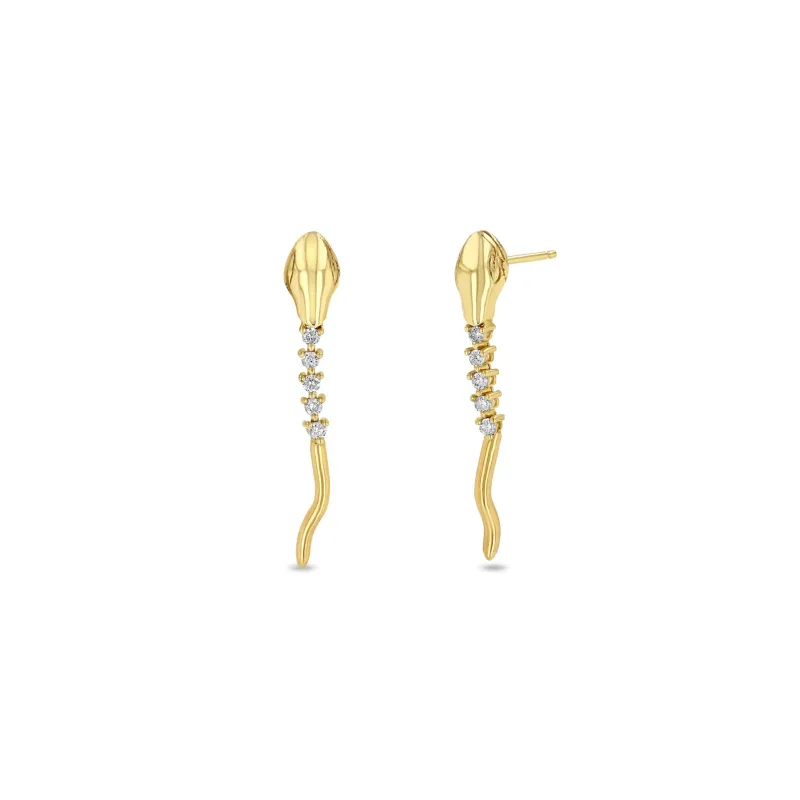 14k Diamond Tennis Snake Drop Earrings made by Zoe Chicco