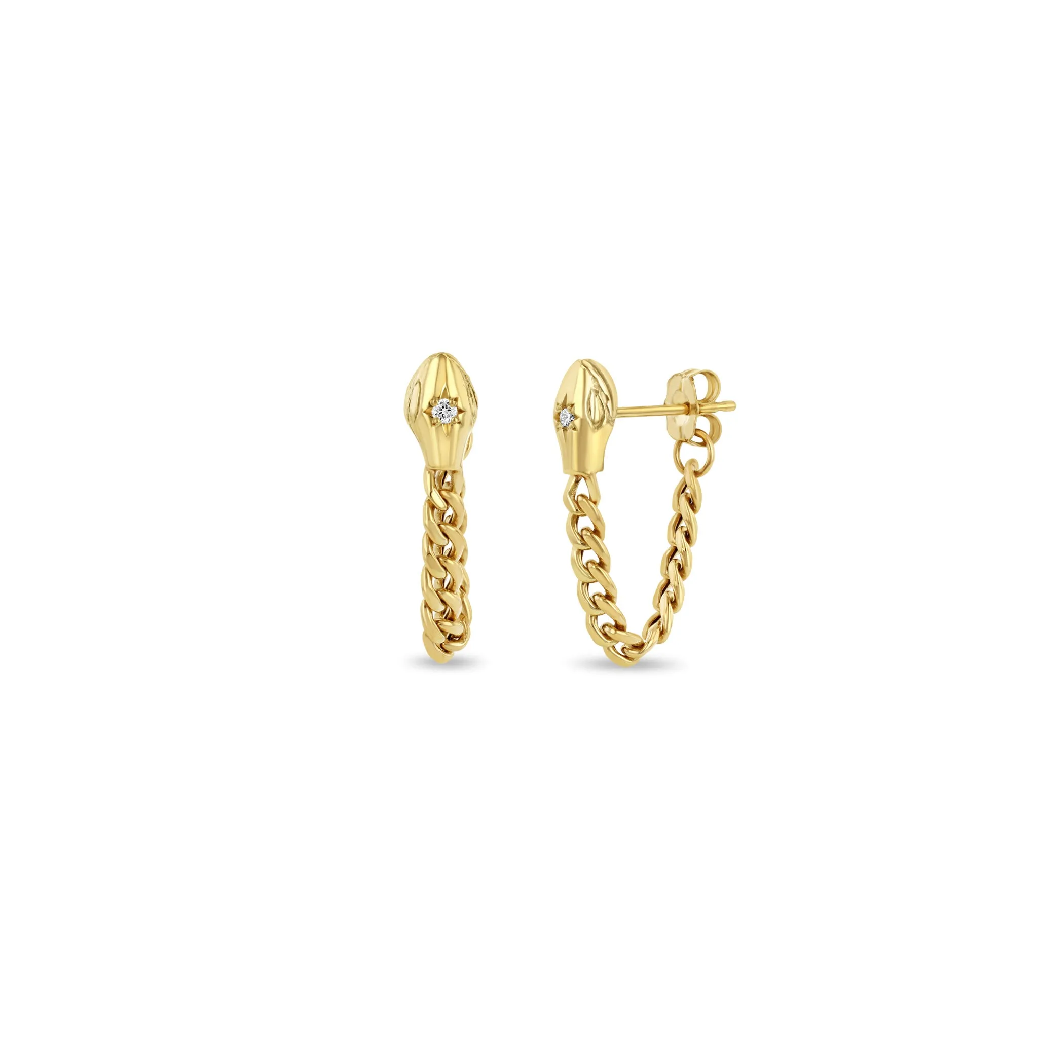 14k Diamond Snake Head Curb Chain Huggie Earrings sold by Zoe Chicco