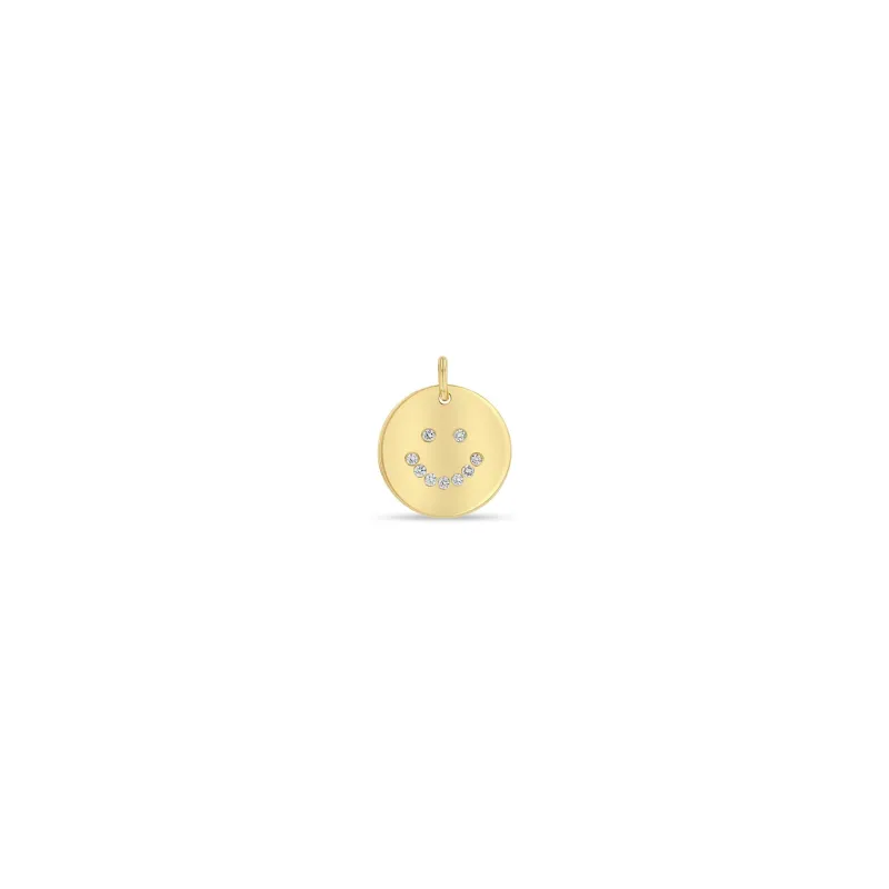14k Single Diamond Smiley Face Disc Charm Pendant sold by Zoe Chicco